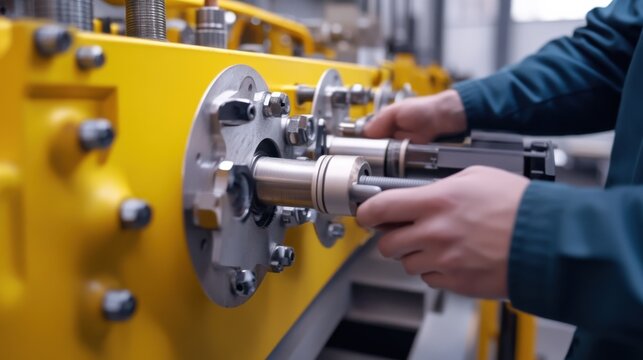 Mechanical engineer inspecting equipment at a construction site. Featuring expertise and analysis