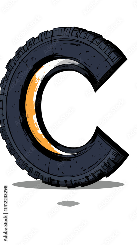 Poster tire font letter c vector in minimalist style with bold design concept