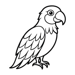 Black and White Illustration of a Parrot with Cartoon Features