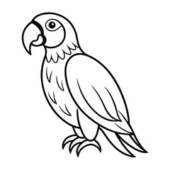 Black and White Illustration of a Parrot with Cartoon Features