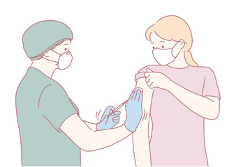 An illustration showing a dedicated nurse administering a vaccination to a patient in a clinical setting