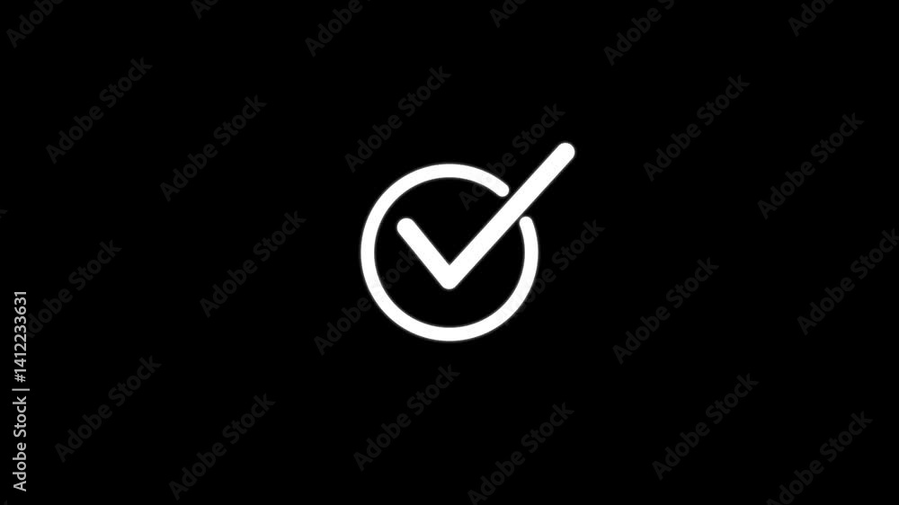 Aufkleber check animated icon with black background.animated black check mark in circle.check mark with alpha 