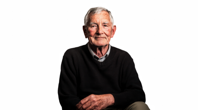 a portrait of an old man sitting on a transparent background, PNG image, PNG file, Generative art.