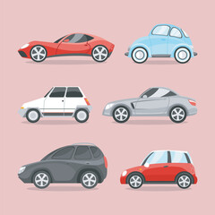 side view car collection set in isolated background
