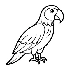 Black and White Illustration of a Parrot with Cartoon Features