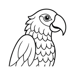 Black and White Illustration of a Parrot with Cartoon Features