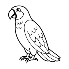 Black and White Illustration of a Parrot with Cartoon Features