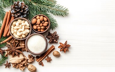 Christmas Baking Ingredients Nuts Spices Sugar Festive