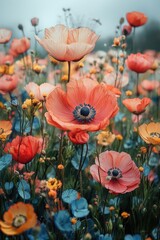 Obraz premium storybook-style floral page with handwritten names and isometric sketch