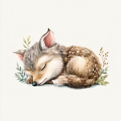Obraz premium Sleeping fawn rests peacefully among delicate plants in a serene natural setting