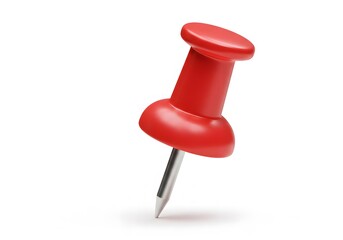 Red push pin office supply on white background