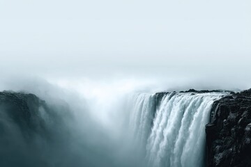 Obraz premium Waterfall Gradient: A waterfall with water transitioning from clear at the top to misty white at the bottom.