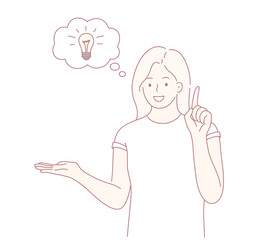 A creative individual expressing an innovative idea, symbolized by a lightbulb glowing brightly above their head