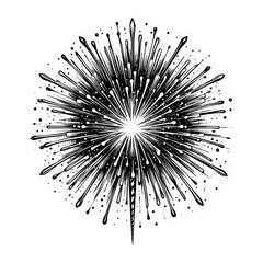 Fototapeta premium Firework explosion sketch engraving black and white outline. Scratch board imitation.