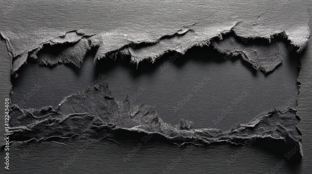 Aufkleber Dark gray textured paper with ragged edges, creating a frame with a central free space, showcasing a grunge or dramatic aesthetic, ideal for text or design elements.