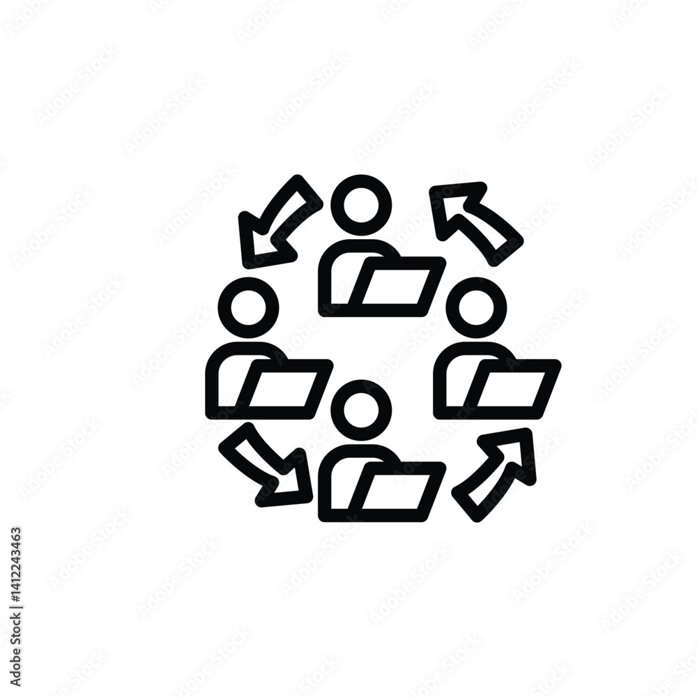 Poster sharing data between people icon with arrows circle
