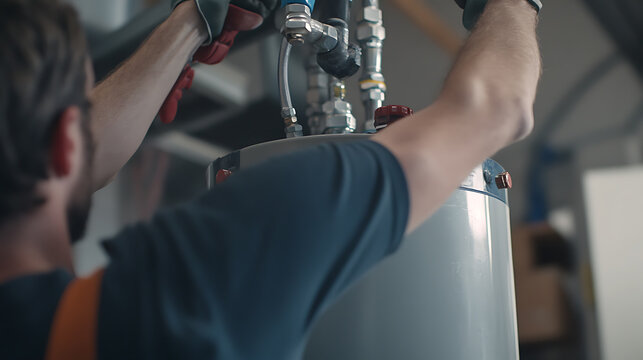 Plumber installing a water heater. Featuring plumbing installation and expertise