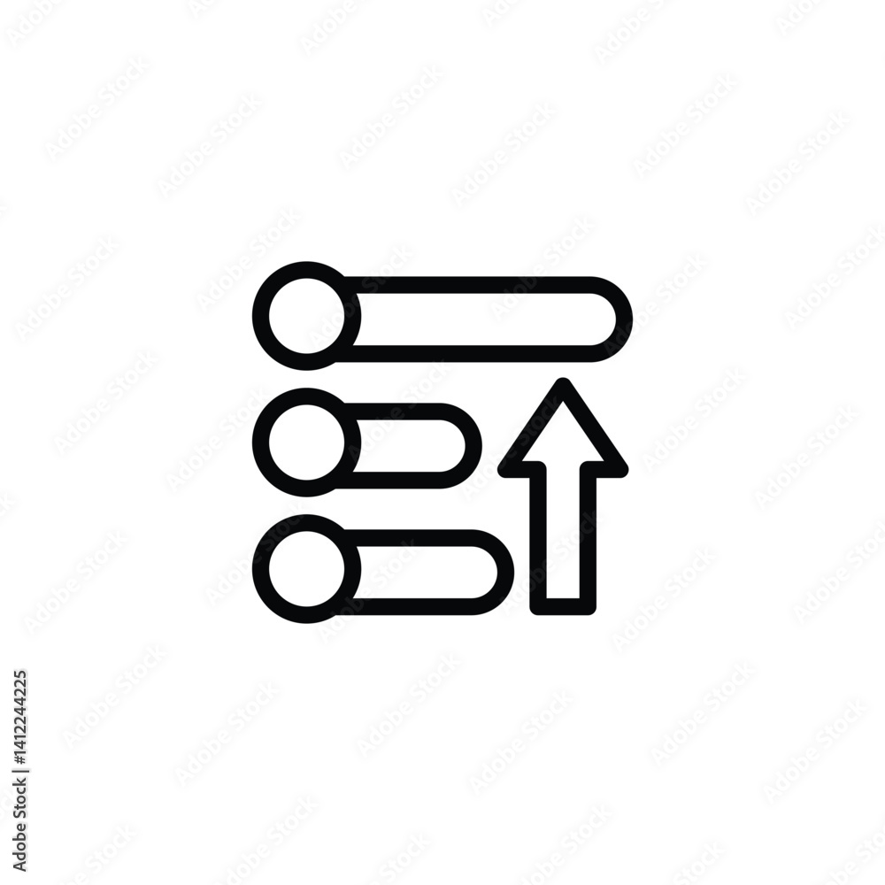 Poster filtering content with toggle switches and up arrow icon