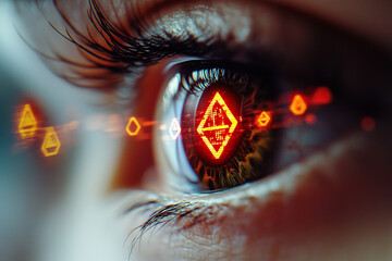 Eye reflecting digital data futuristic technology interface