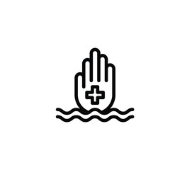 Hand with Plus Symbol Floating on Waves Minimalist Icon