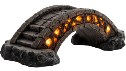 Png of A stunning decorative stone bridge with glowing orange lights, showcasing intricate carvings and a mystical ambiance.