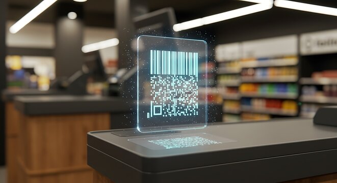 Futuristic Supermarket Checkout: Digital Barcode Scanning