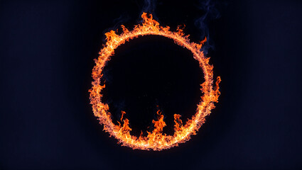 Circular frame of fiery flames on black background