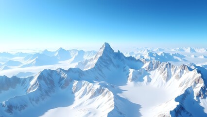 Obraz premium Majestic snowy mountain range landscape under a clear blue sky on a sunny day