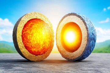 A cross-section of Earthâ€™s core, showing the layers of the crust, mantle, outer core, and inner core