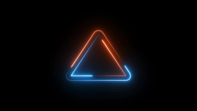 Abstract triangle frame animation. Glowing neon triangle border, Seamless loop background.