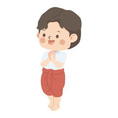 Playful Thai Boy Dancing with Sawasdee Greeting
