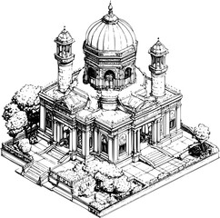 Fototapeta premium Baroque style Belvedere isometric design, Baroque style Belvedere vector graphic