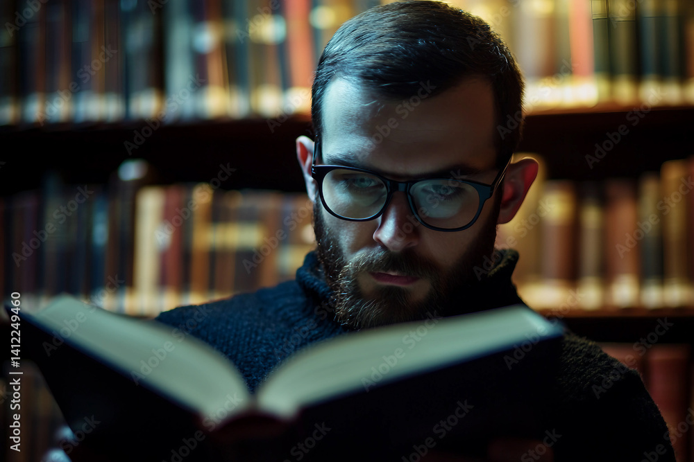 Poster an image of college student in library generative ai
