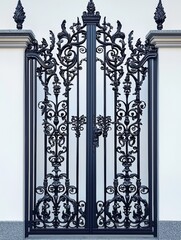Obraz premium Elegant Black Wrought Iron Gate Entrance