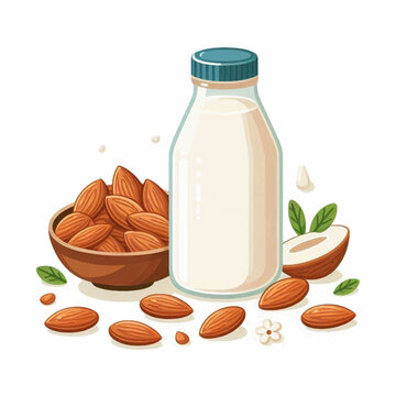 almond milk bottle and bowl of almonds clip art preview