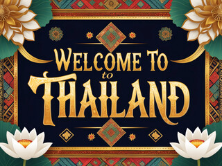 Welcome banner "Welcome to Thailand" on traditional pattern background AI generated