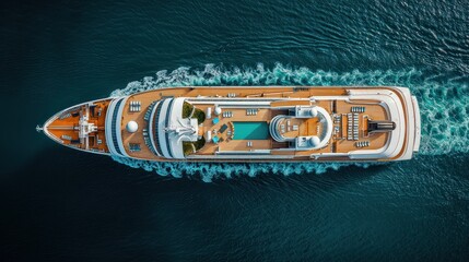 Luxurious cruise ship, top-down view