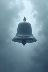 Mysterious bell suspended in dramatic clouds sky photography atmospheric aesthetic appeal