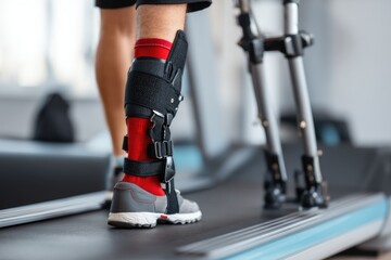 Leg Brace Rehabilitation: Treadmill Recovery in a Modern Gym