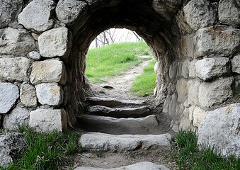 Obraz premium Ancient stone archway path to hill