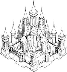 Obraz premium Gothic style Castle isometric design, Gothic style Castle vector illustration