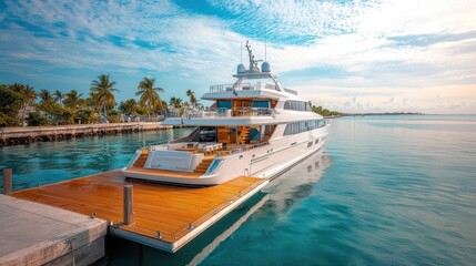 Obraz premium Luxurious yacht docked at tropical marina