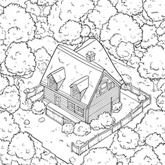 Obraz premium Cape Cod style Cabin isometric design, Cape Cod style Cabin illustration art