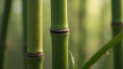 Obraz premium Lush green bamboo stalks in a serene grove, close-up view of natural botanical plant.