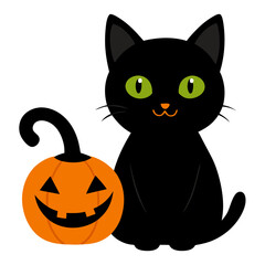 halloween cat with pumpkin