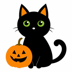 halloween cat with pumpkin