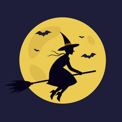 halloween witch on broom