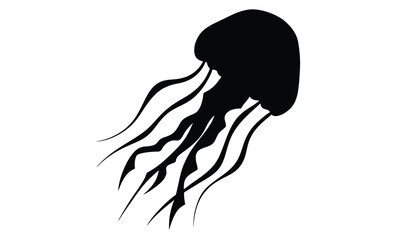 Jellyfish silhouette, Sea creature vector, Ocean animal icon, Marine life illustration