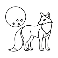 Decorative Fox Illustration in a Night Scene with Crescent Moon and Stars