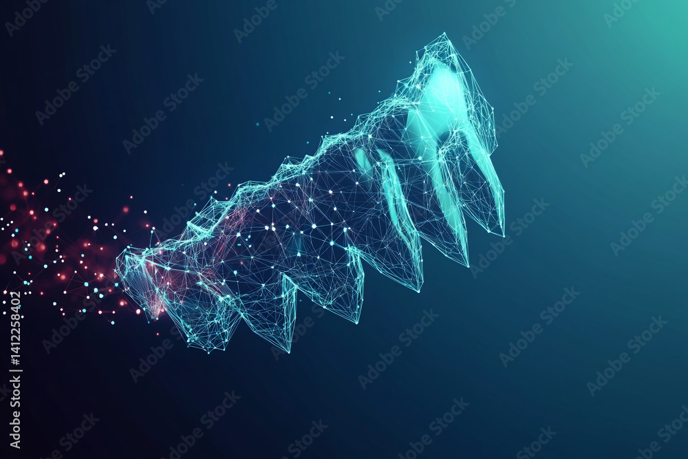 Poster abstract digital art glowing teal geometric shape network nodes connection